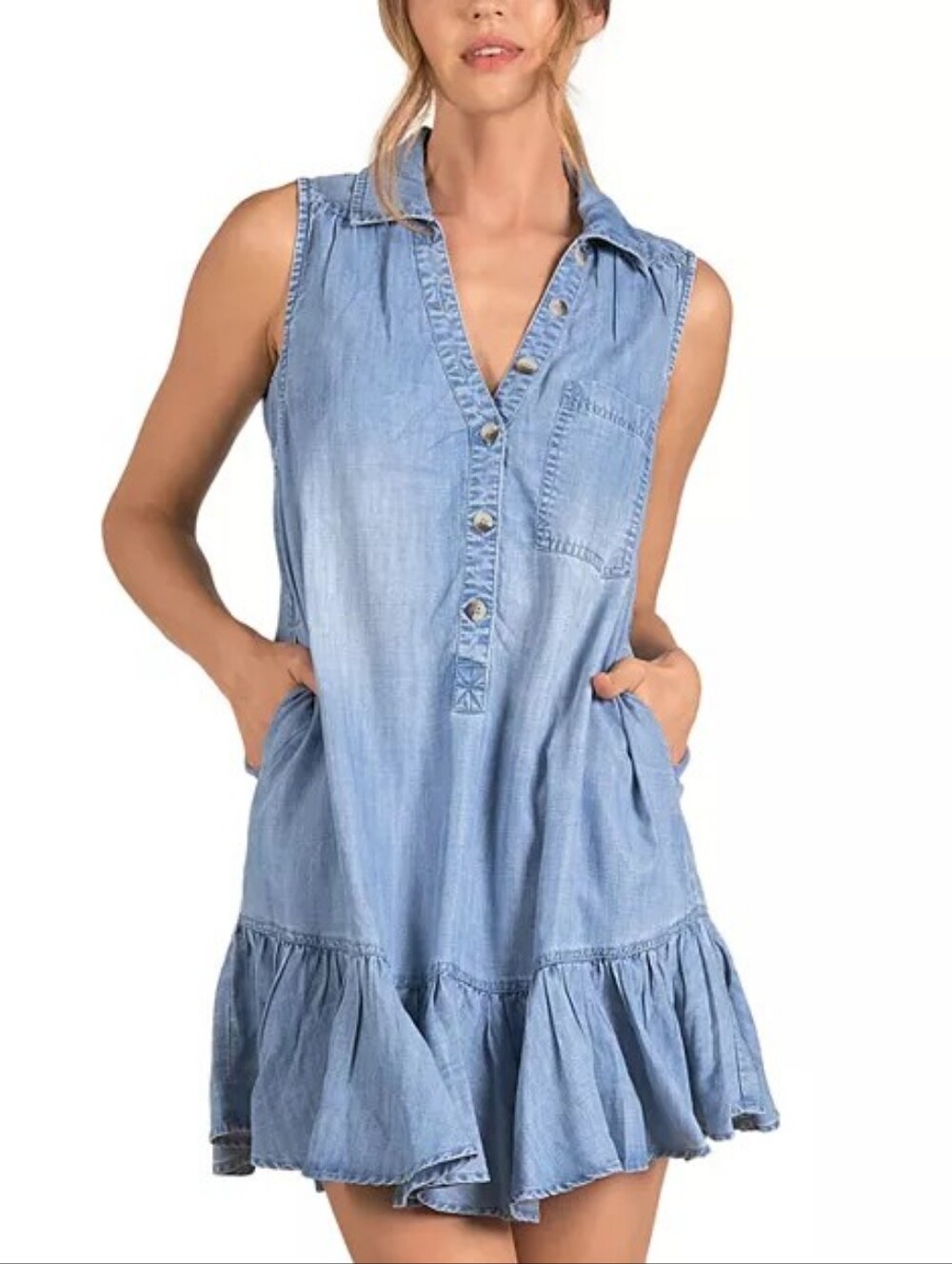 Elan Denim Ruffled Dress